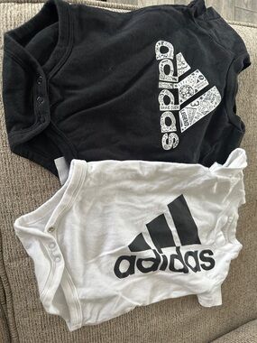 2 adidas White One-Piece with Black Logo
